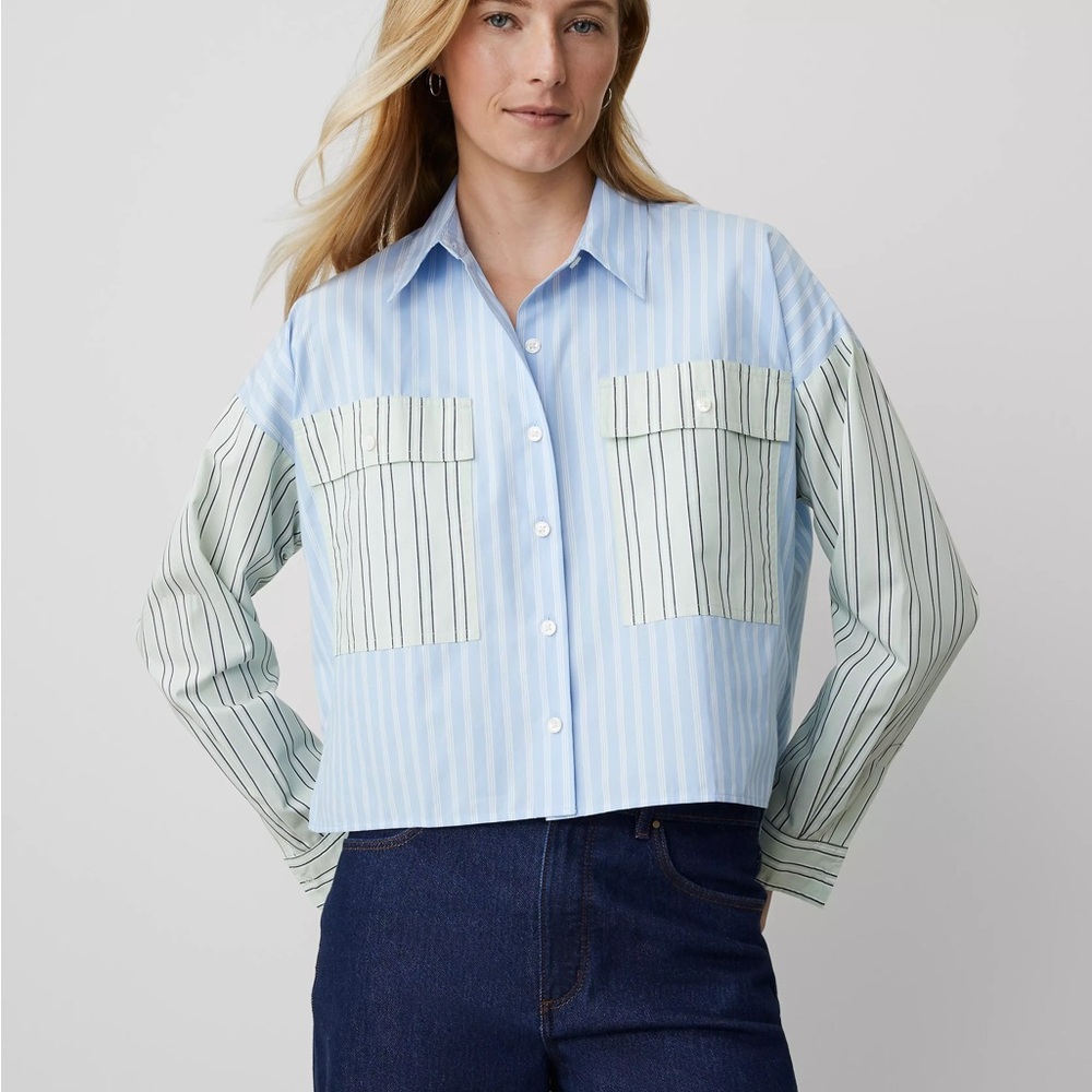 Ann Taylor Petite Weekend Collection Oversized Cropped High-Low Shirt